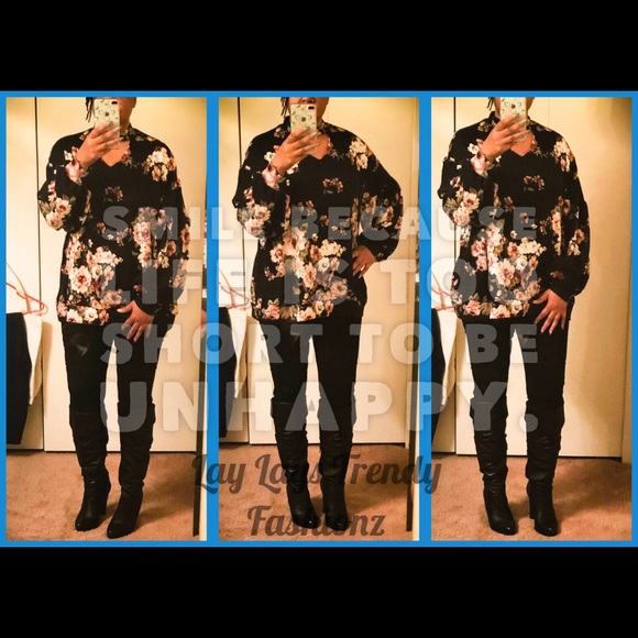 SALE Vintage Floral Tunic- BLACK - Picture 3 of 6